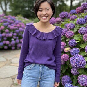 Ralph Lauren Pure Cashmere Ruffle Collar Sweater